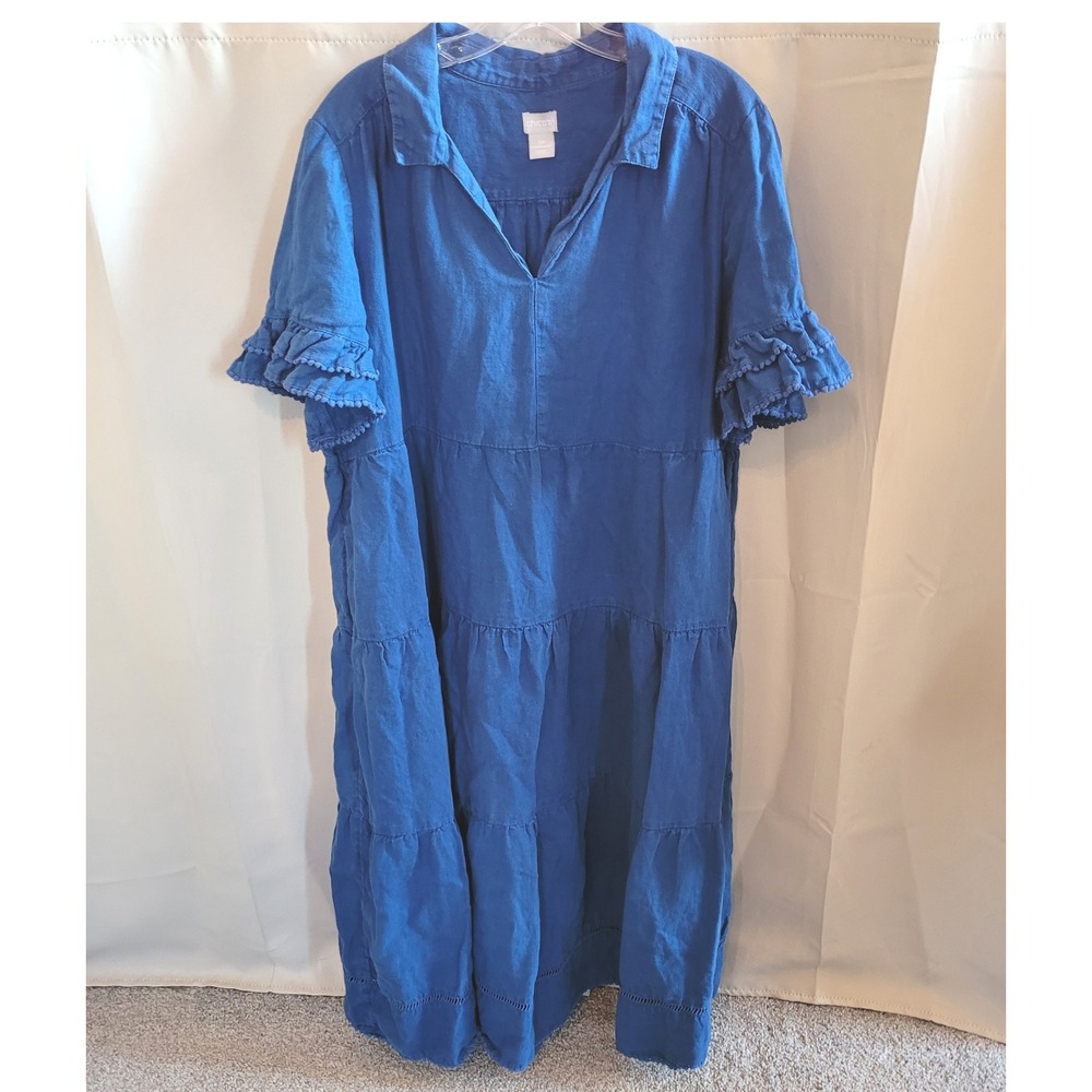 Chicos Womens Maxi Dress 16/18P 100% Linen Lagenlook Boho Vacation Resort 21600